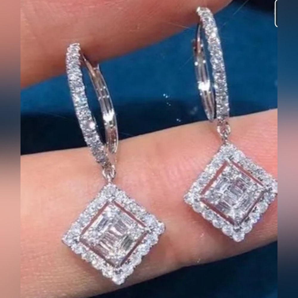 Elegant Silver Diamond Drop Earrings